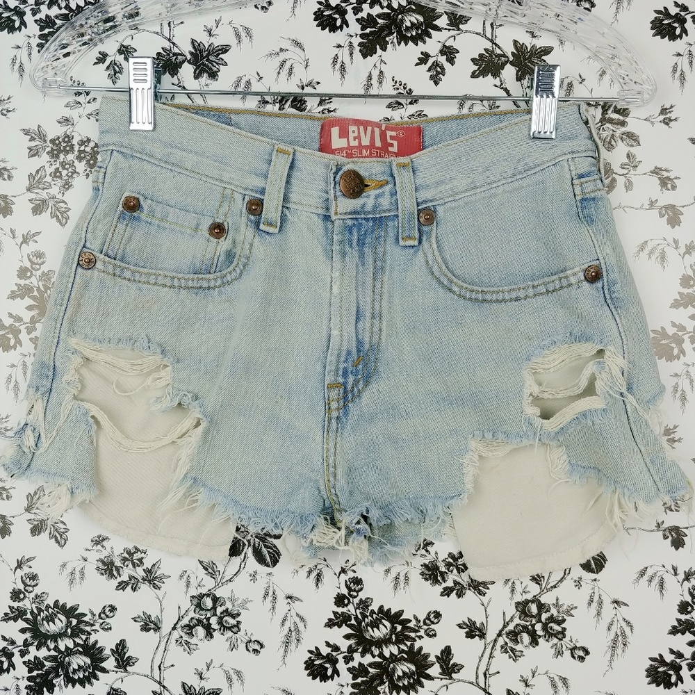 Levis 514 distressed hi rise jean shorts